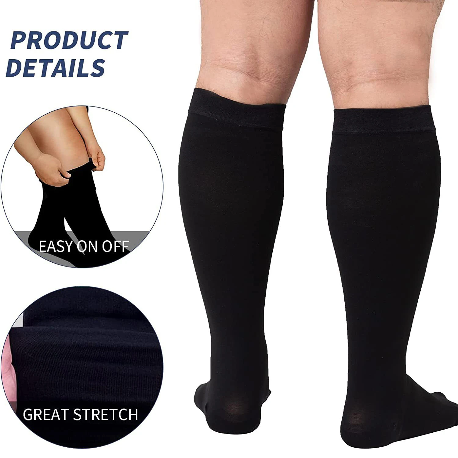 MOJITO 1 Pair 5XL Plus Size Compression Socks Men Women Solid Color Nylon Sports Running Extra Size Fat Socks