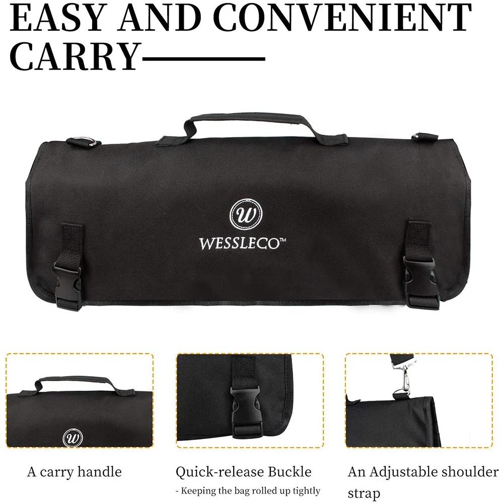 Wessleco Messer tasche Nylon Chef Roll beutel mit 8 Taschen für Küchen zubehör tragbare Messer Koffer halter