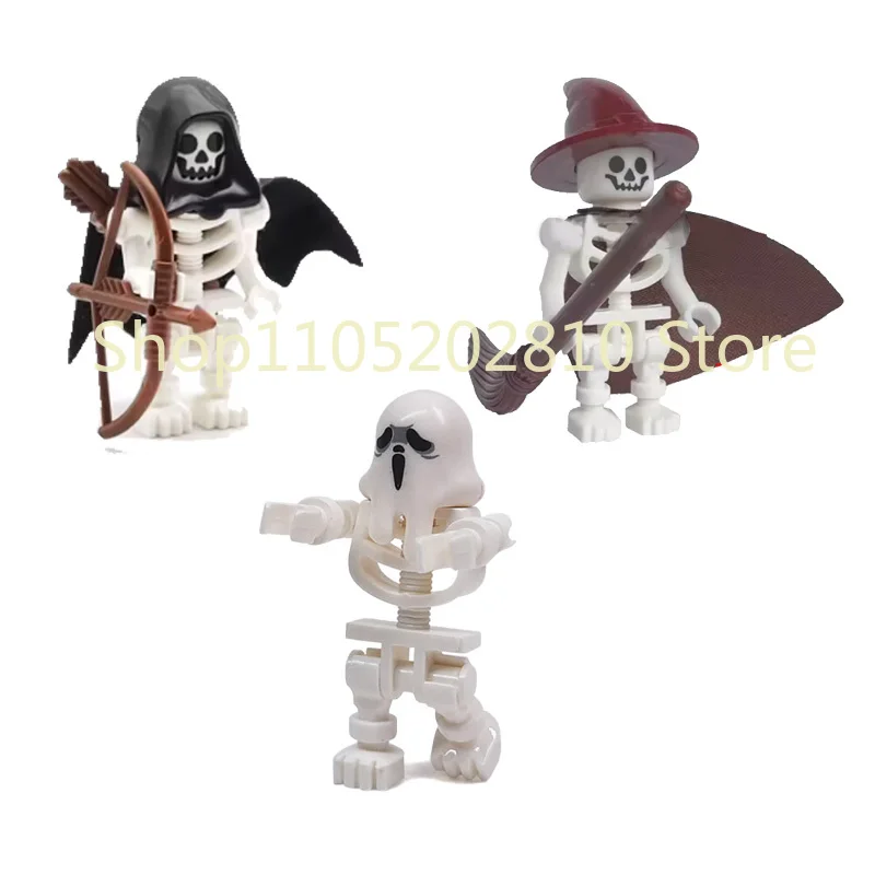 Halloween Totenkopf MOC Figuren Bausteine Mittelalterliches Skelett Ritter Armee DIY Integrierte Mini-Bausteine Buntes Dekoratives Spielzeug Geschenk