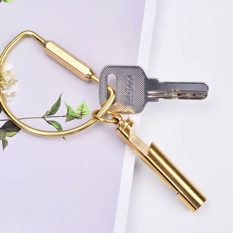 Multifunctional bottle opener, brass whistle, gold pure brass key pendant, beer opener, outdoor high pitched life-saving whistle