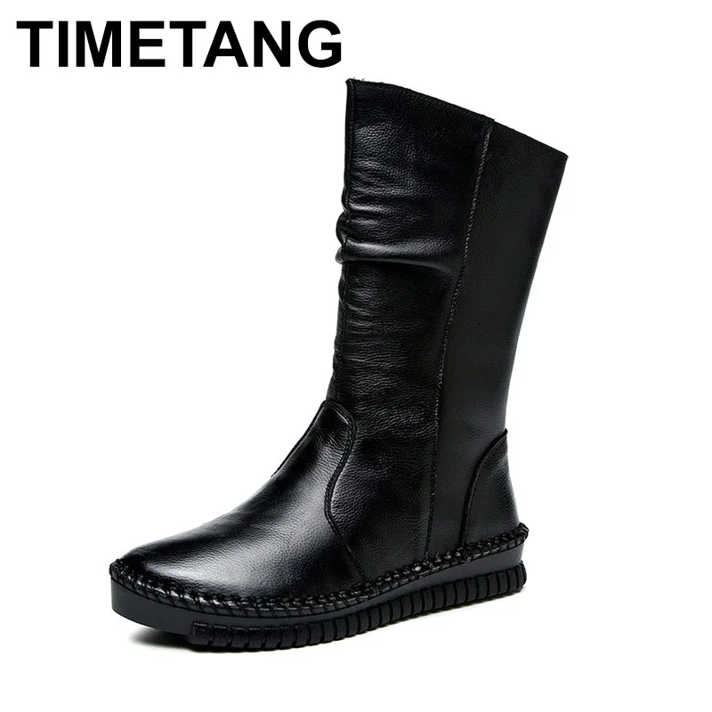 

Женская обувь до середины икры из натуральной кожи, 2025 г., зимние высокие резиновые сапоги, женские ботинки на платформе, женская обувь на молнии из хлопчатобумажной ткани