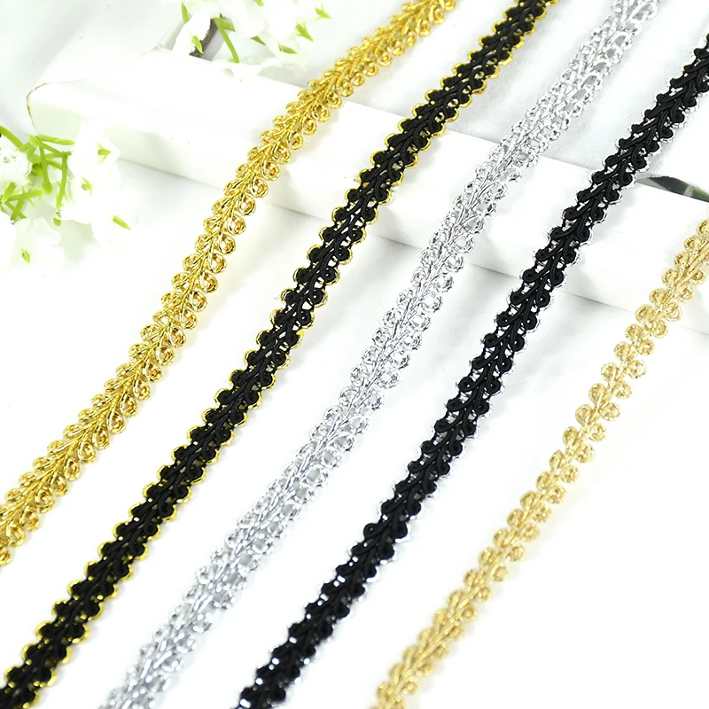 5M Lace Trim Ribbon Gold Silver Centipede Braided Lace Curve Lace Fabric DIY Craft Sewing Accessories Wedding Decoration 8/10mm