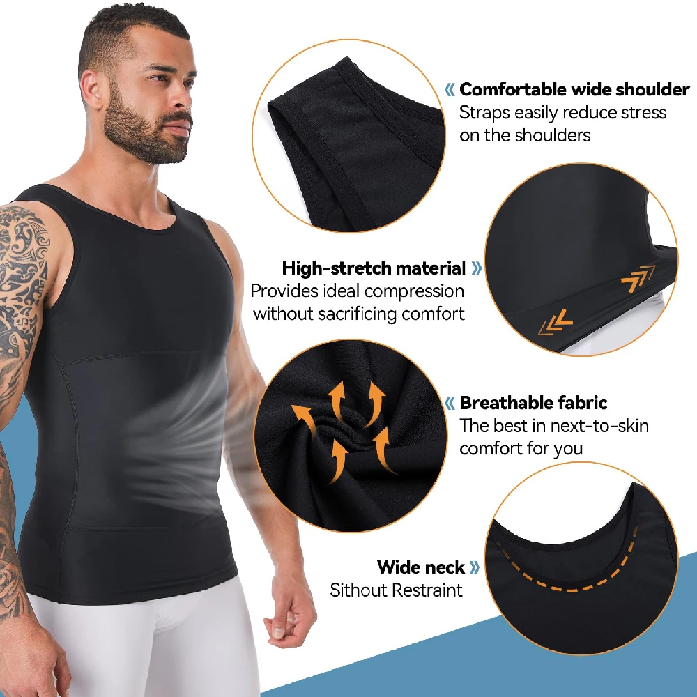 1PCS Sleeveless Compression Shapewear Vest for Men, Abs Abdomen Chest Slimming Tank Top, Workout Body Shaper Undershirt
