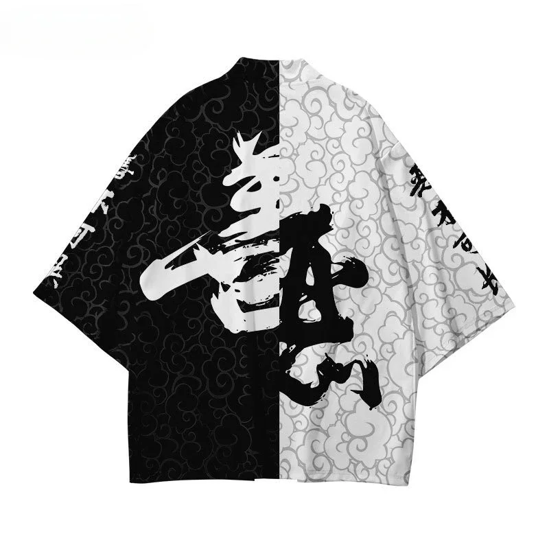 Cardigã de quimono tradicional para homens e mulheres, bom e mau, Yukata asiática, tops japoneses, roupa de harajuku, streetwear casual