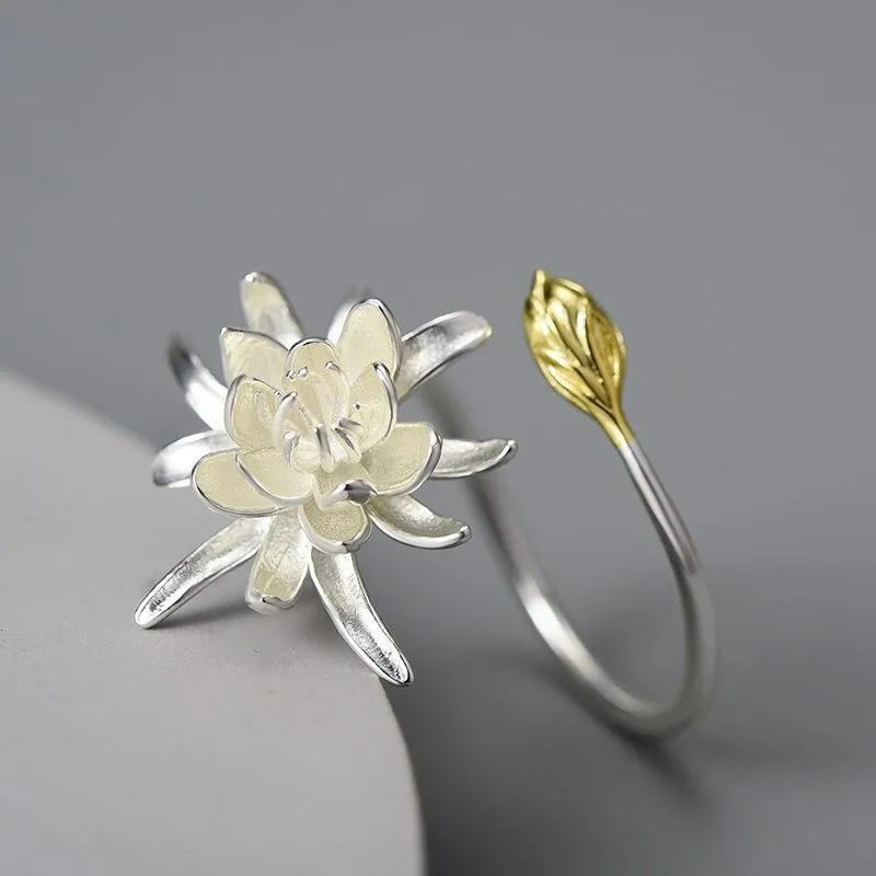 Anillo Epiphyllum de nicho femenino, anillo diseñado a mano, joyería de flores clásica antigua