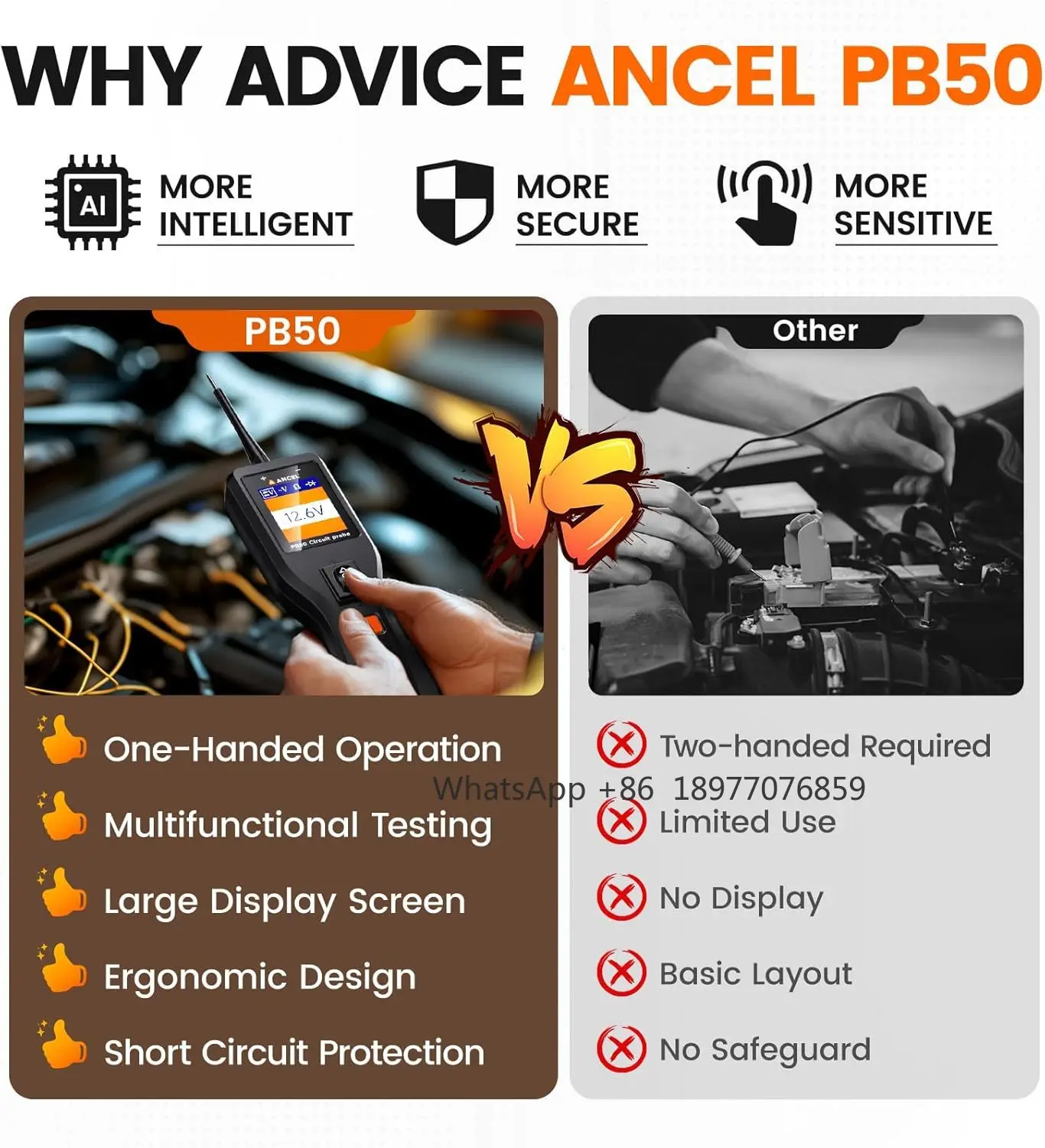 PB50 12 فولت/24 فولت دائرة الطاقة التحقيق تستر السيارات الكهربائية أداة تشخيصية 13FT كابل التيار المتناوب تيار مستمر الجهد قصيرة مكتشف ديود #2