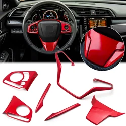 Red Interior Steering Wheel Panel Switch Lip Frame Cover Trims Stickers For Honda Civic 10th Gen 2016 2017 2018 2019 2020 2021