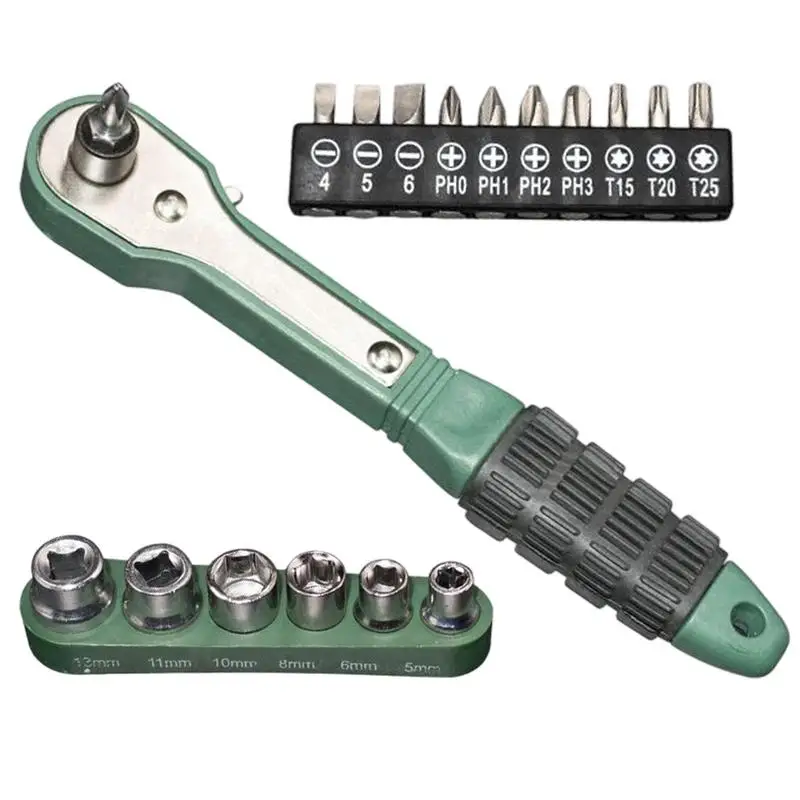 

Набор отверток с храповым механизмом, 17 шт., маленькая трещотка, эргономичный, экономящий усилия, противоскользящая ручка, двусторонний портативный ключ для бытовой техники