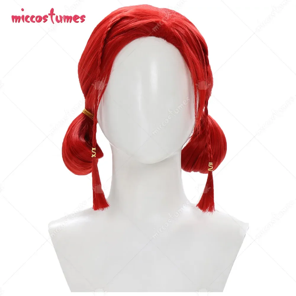 Unisex Sorceress Cosplay Wig Red Cosplay Hair Two Ponytails