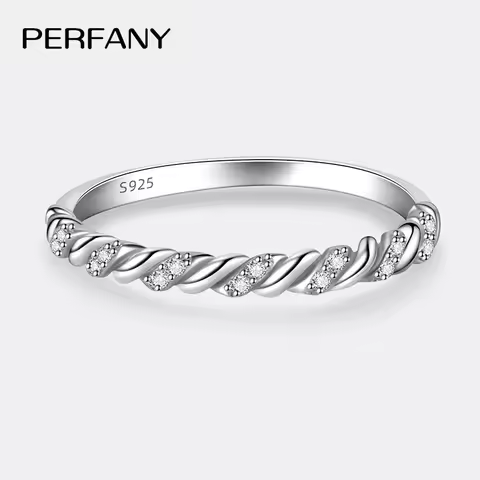 PERFANY All Moissanite Ring Women's 100% Pure Silver Twisted Pattern Design GRA Laboratory Diamond Wedding High End Jewelry