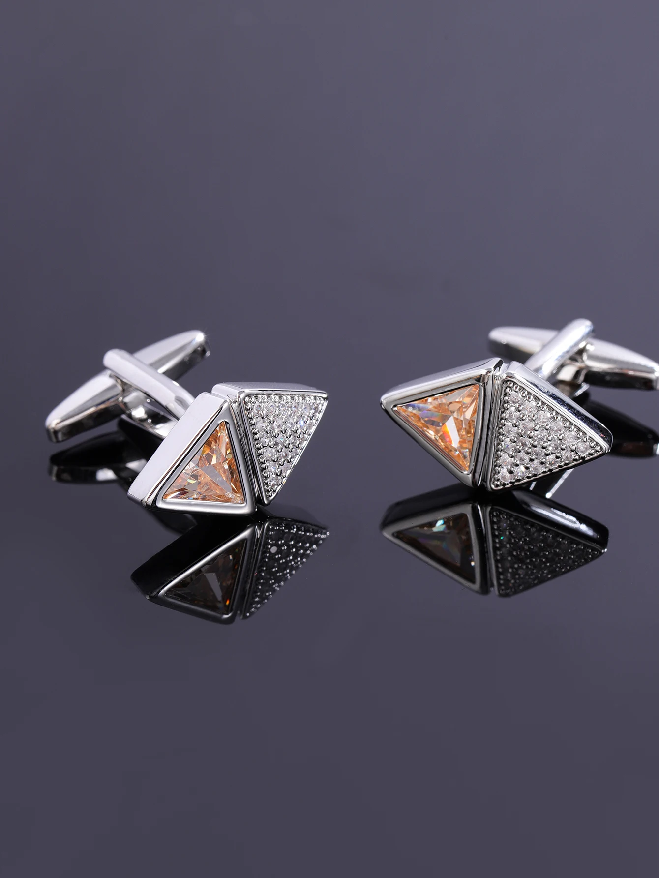 2024 New fashion men's double triangle zircon cufflinks light luxury men's suit accessories French shirt sleeve nail everything