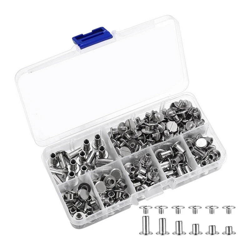 90Sets Chicago Screws Kit, 6 Sizes Screw Rivets Metal Chicago Binding Screws For DIY Repair Leather Craft Belt