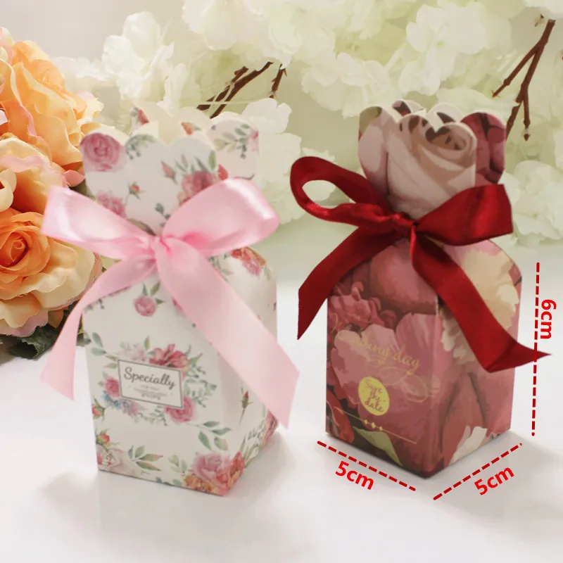 10/20/30Pcs Fishtail Vase Candy Box Floral Wedding Day Favor Gift Box Baby Packaging Bags With Ribbon Birthday Party Decoration