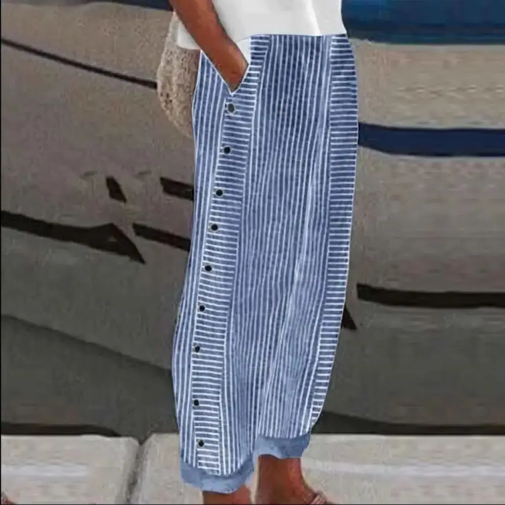 

2025 женские брюки с полосатым принтом, свободные комбинезоны, полосатые широкие брюки с эластичной резинкой на талии и карманами для женщин, рабочие брюки Tre