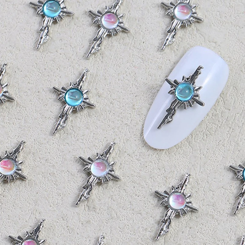 5pcs 3D Alloy Nail Charms Decorations Cross Star Accessories Glitter Rhinestone Nail Parts Nail Art Materials Supplies