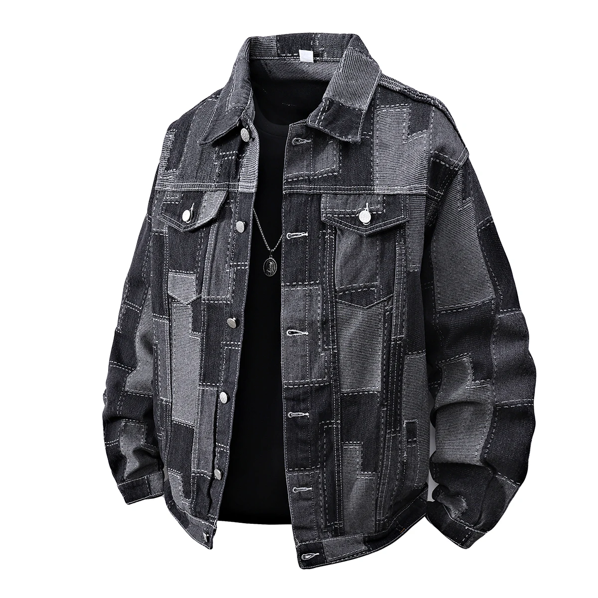 

Spring Autumn Men's Safari Style Denim Jackets Fashion Patchwork Loose Outerwear Men Turn Down Collar Streetwear Denim Coats