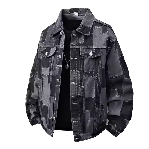 Spring Autumn Men's Safari Style Denim Jackets Fashion Patchwork Loose Outerwear Men Turn Down Collar Streetwear Denim Coats