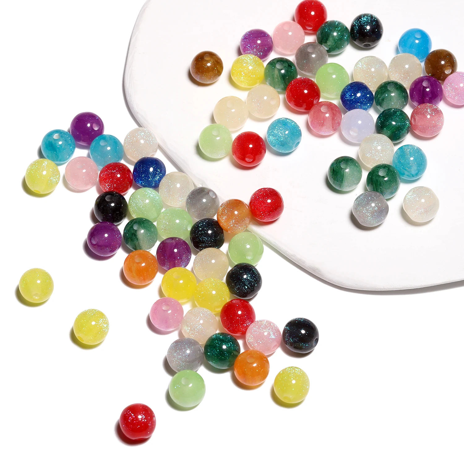 50Pcs 8mm 무작위 여러 가지 빛깔의 수지 좋은 반짝이 구슬 활력 독특한 아크릴 라운드 루즈 비즈 수제 DIY 쥬얼리 만들기
