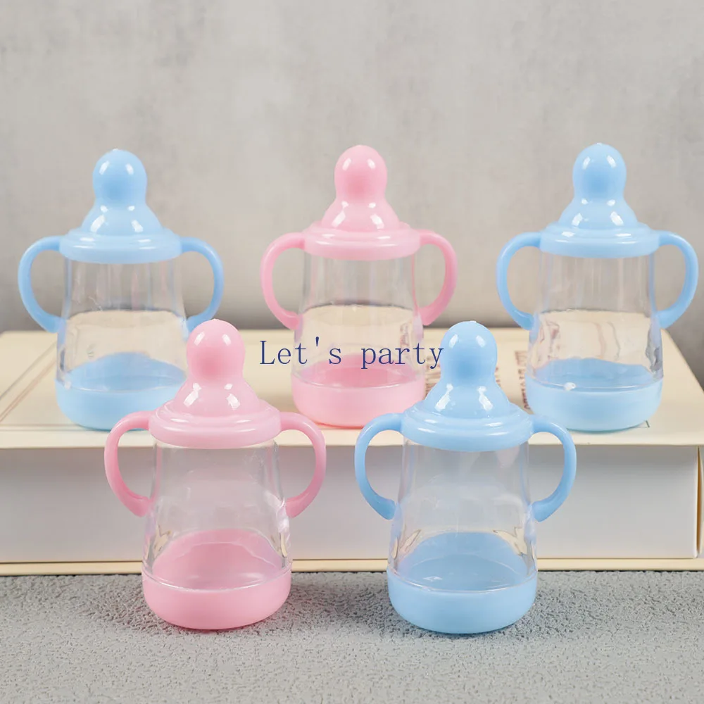 5Pcs Plastic Feeding Bottles Shape Chocolate Candy Boxes Gender Reveal Party Gift Box for Baby Shower Birthday Party Decoration