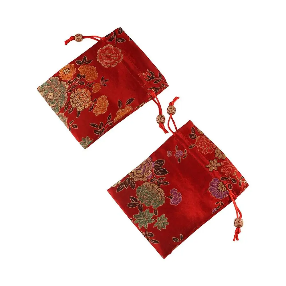 Floral Embroidery Flower Drawstring Bag Coin Purse Candy Bag Canvas Flower Handbag Large Capacity Hanfu Wrist Bag