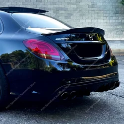 Gloss Black PSM Style Rear Spoiler Wing For Mercedes C200d C220d C300 C400 C43 C63 4-Door Cover Trunk Splitter Caps 2014-2021