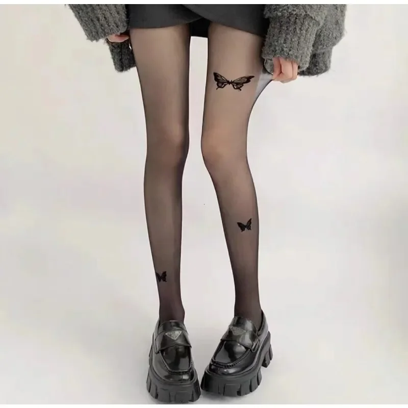 New Sexy Women Tights Pantyhose Butterfly Print Thigh High Stocking Pantyhose Lingerie Hosiery Thin Nylon Tights Body Stockings