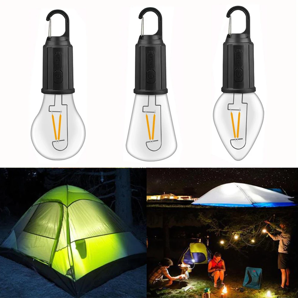 Outdoor Camping Light with Hook LED Tent Camping Lamp USB Rechargeable Waterproof Tungsten Light Portable Light For Hiking