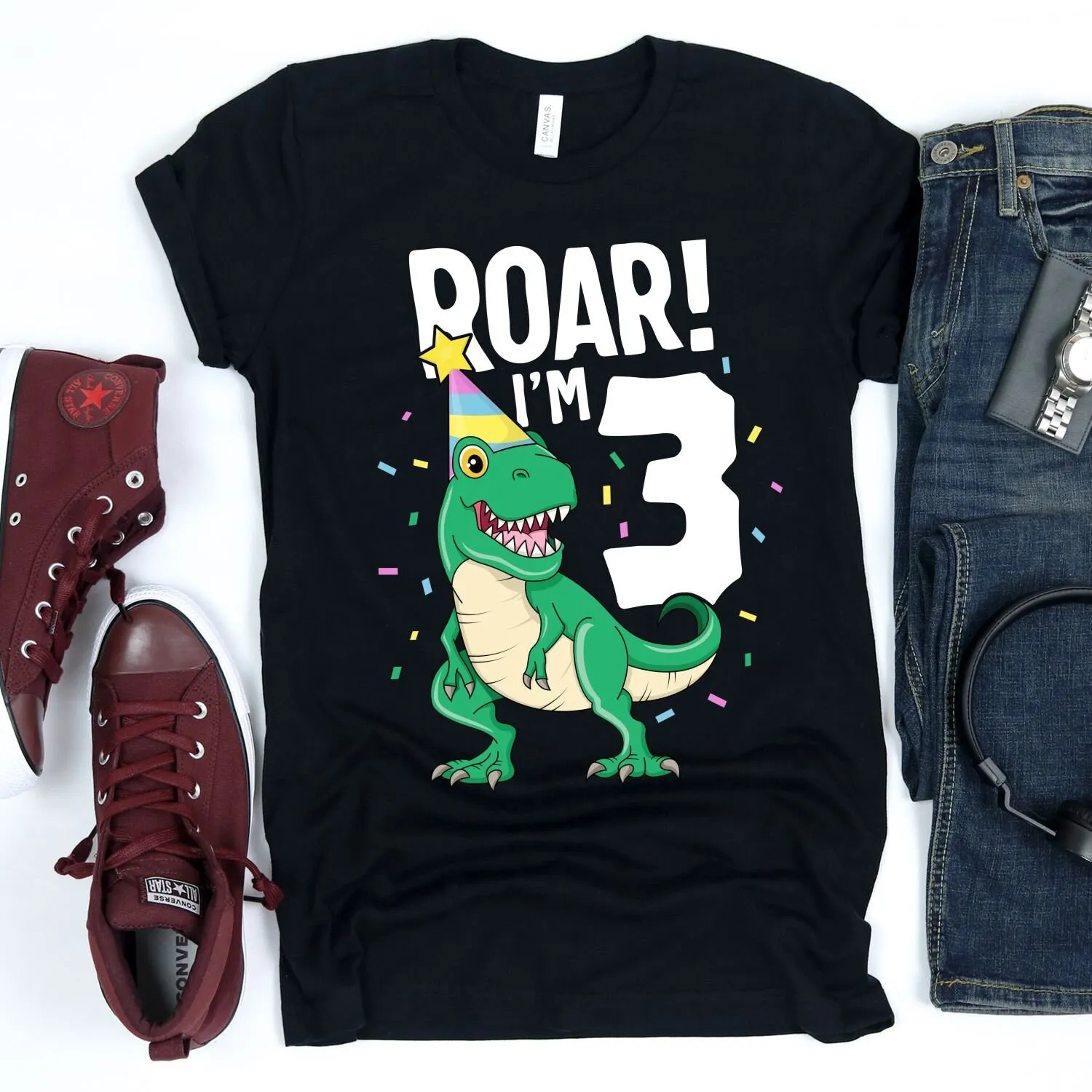 Roar I m 3 T Shirt Three Rex Third Birthday Dinosaur Kids