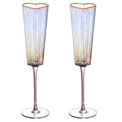 2Pcs Champagne Flute Goblet Elegant Heart Shape Gold Rimmed Glass Cup Beverage Drinkwares for Wedding Parties DropShipping