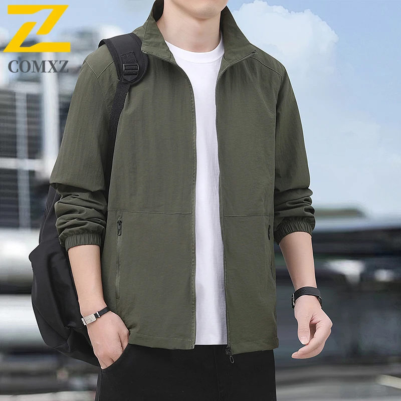 سترة EiAO للرجال بياقة واقفة على الطراز الكوري معطف كاجوال بقصة ضيقة مقاس كبير مقاوم للماء ومقاوم للرياح في الهواء الطلق للمشي لمسافات طويلة والتخييم والصيد #4