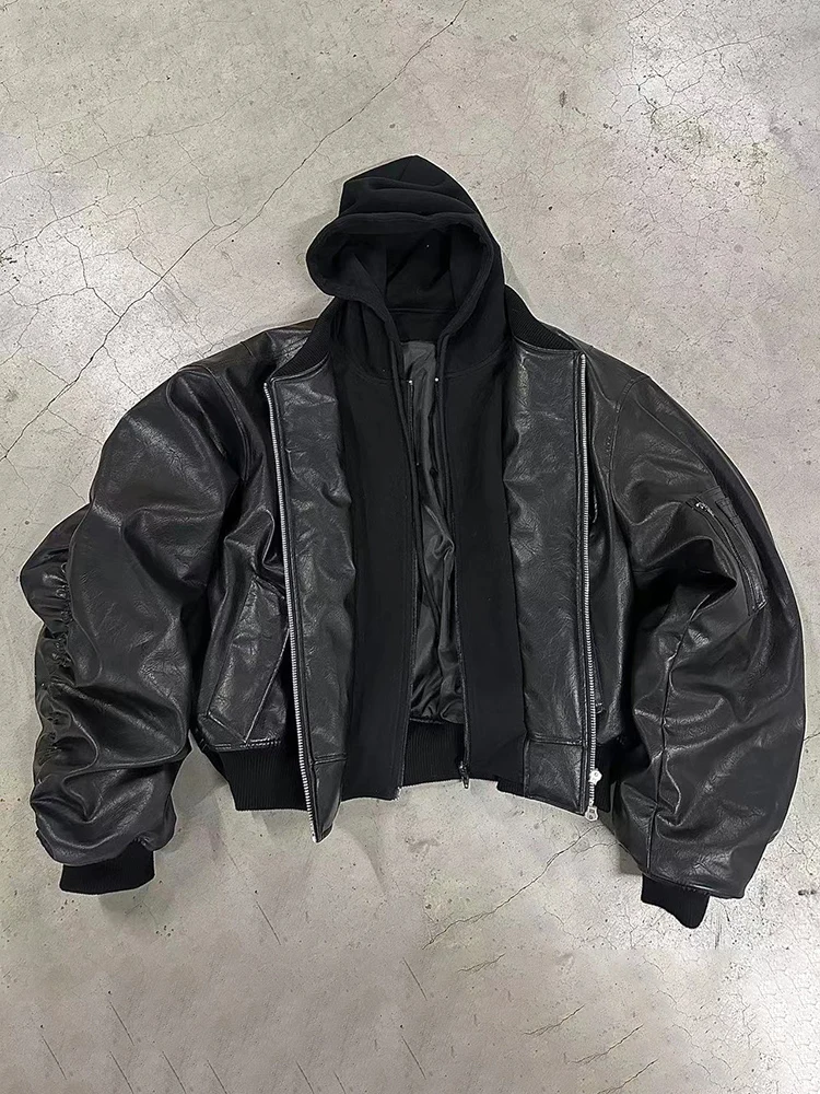 Mauroicardi Autumn Winter Oversized Cool Black Thickened Warm Pu