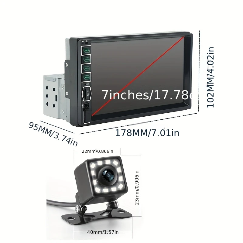7-Inch Car Stereo 1DIN with Touch Screen, FM/Aux Input, USB MP5 Player, Mirror Link, 12-LED Reversing Camera