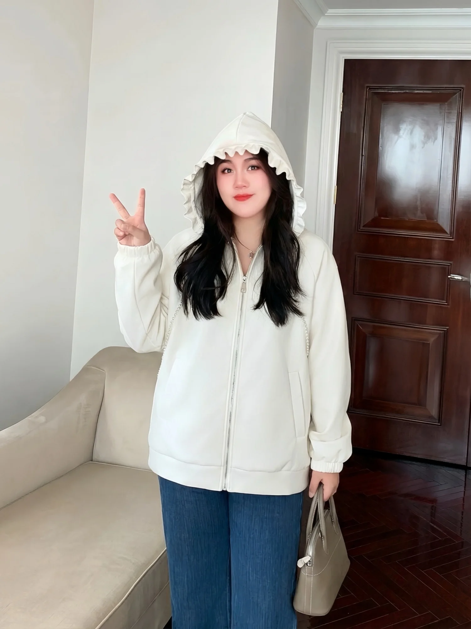 

Casual Hoodie Jacket plus Size Women's Spring Lightweight Cotton Polyester Blend Comfortable Loose Fit Age-Defying Top
