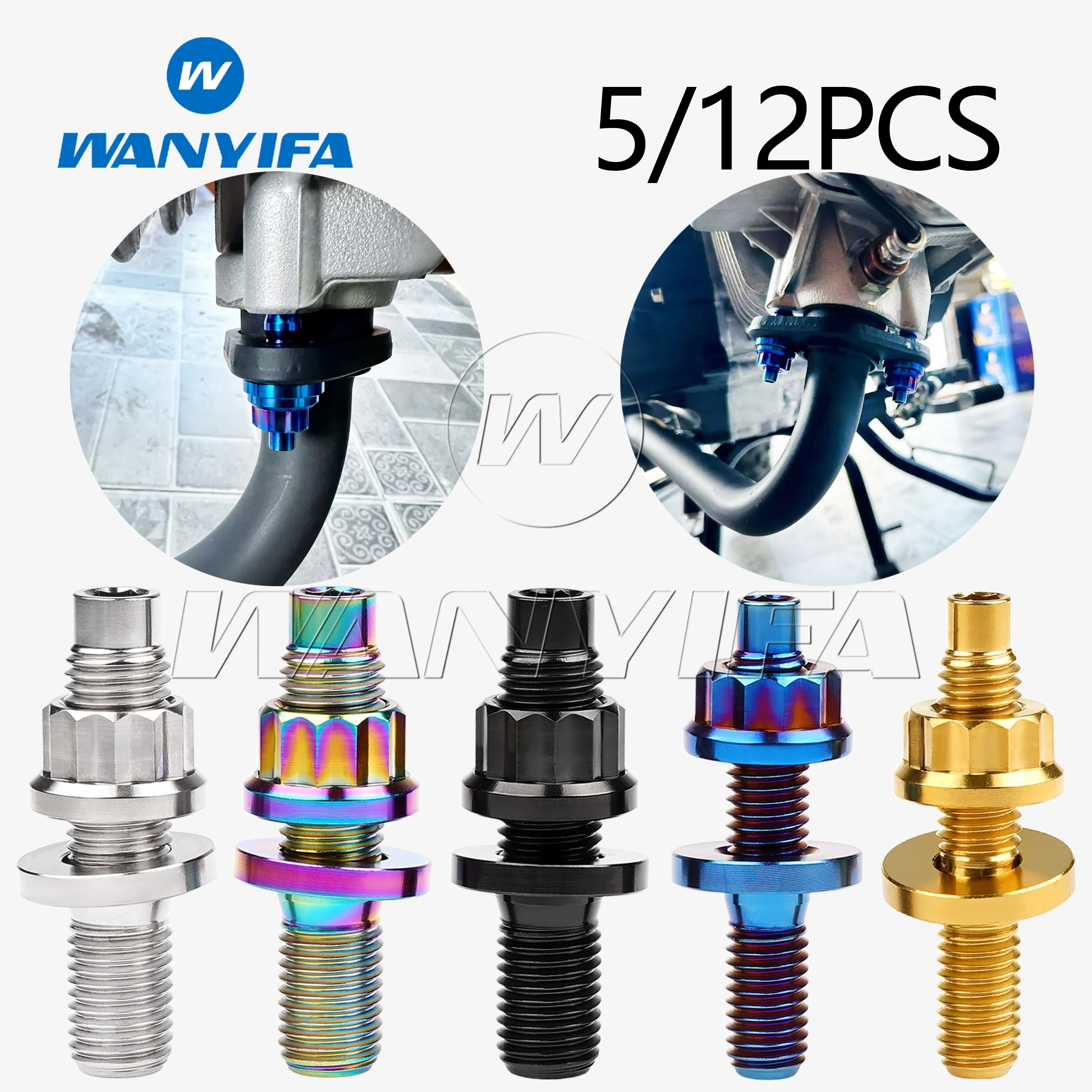 Wanyifa GR5/Tc4 Titanium Bolt M8/M10 P1.25 Stud Bolt is Suitable For Motorcycle Car Engine Exhaust Pipe Screws 5/12PCS