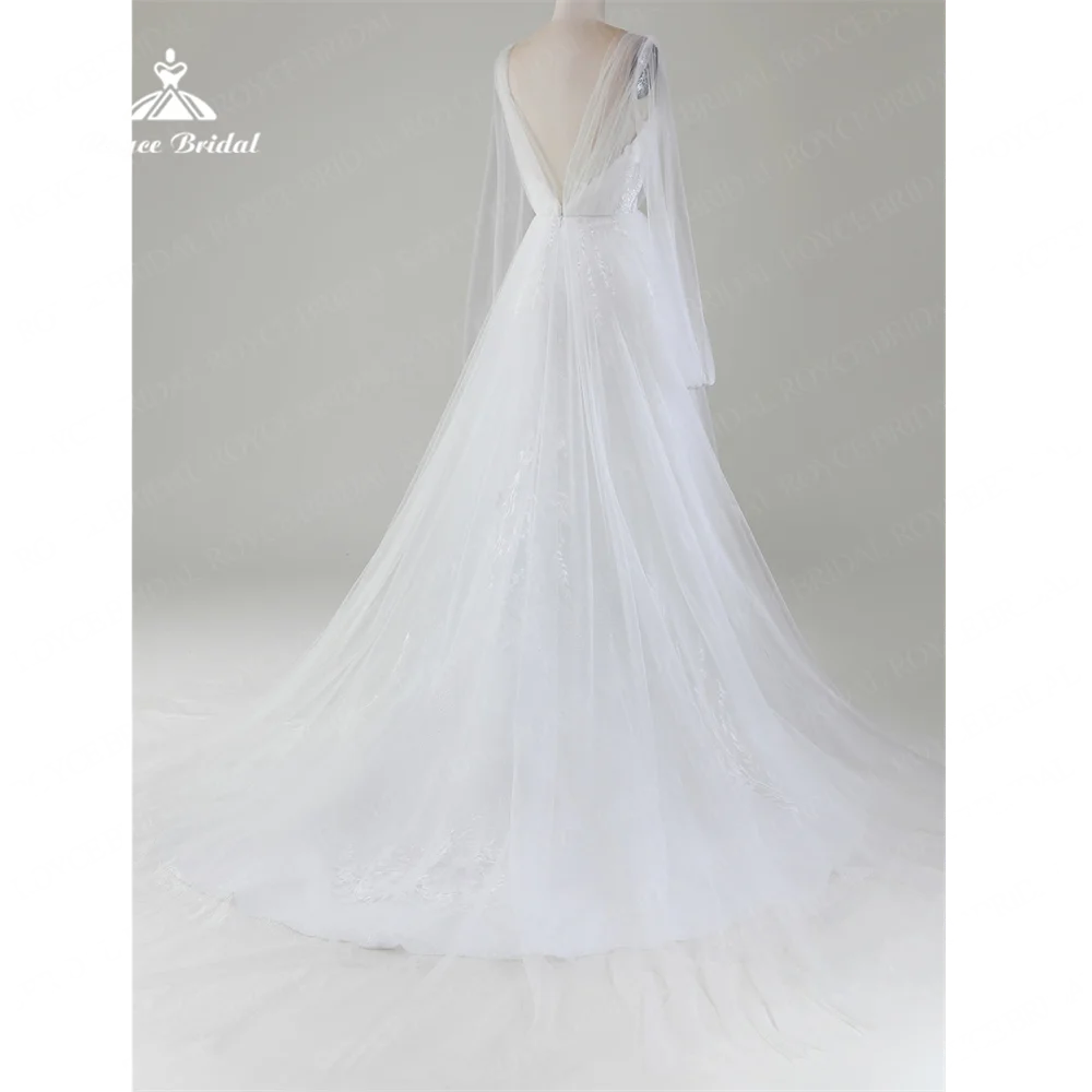 Roycebridal-Robe de Mariée Trapèze à Col en V et Manches sulf, Tenue Éducative en Dentelle, 2025