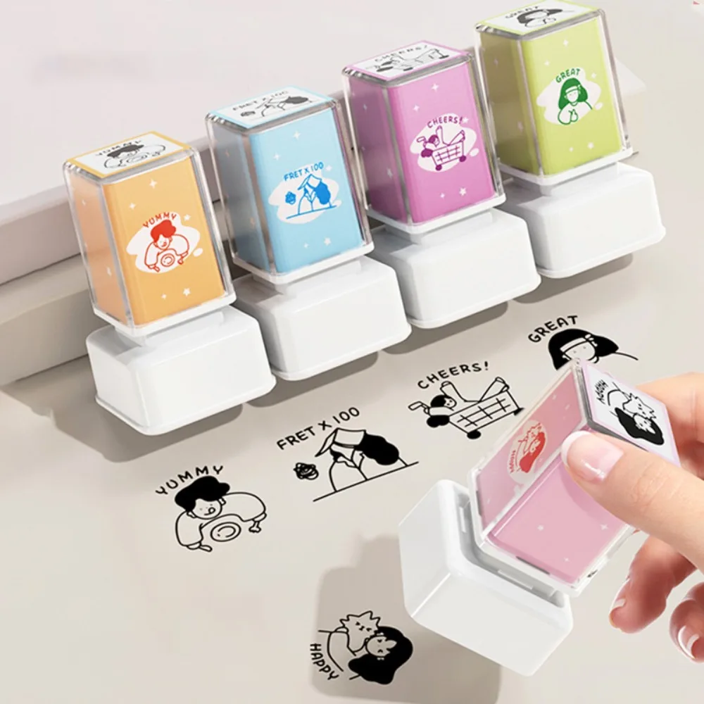High Quality Portable Traceless Account Seal DIY Kawaii Seal Box Handmade Seal Sticker Cartoon Stamps Toy for School