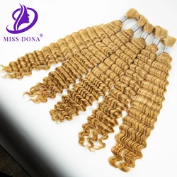 Blonde No Weft Hair Extensions Bulk Deep Wave Hair Curly Hair Bulk Hair Extensions Bundles for Hair Salon Women Weaving