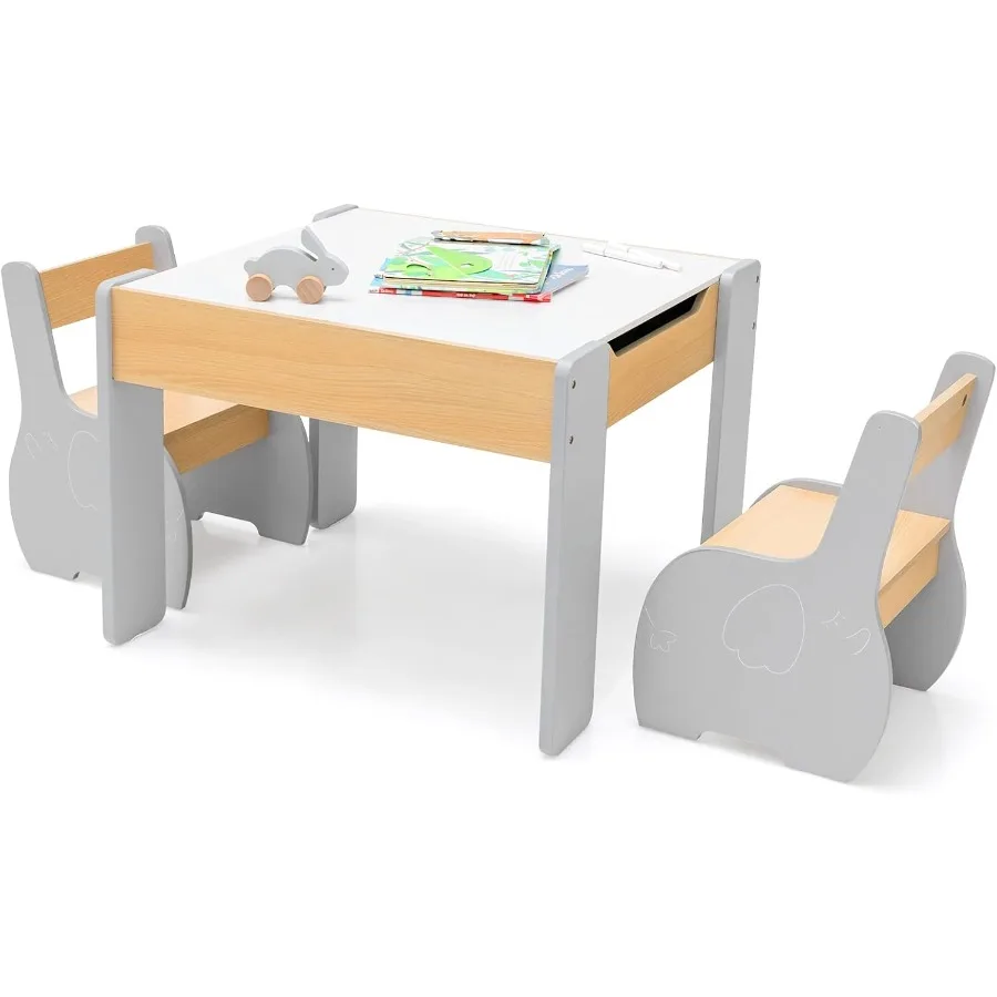 

INFANS 3 in 1 Table and Chair Set Wood Multi Activity Table with Removable Tabletop Storage Detachable Blackboard for Toddler P