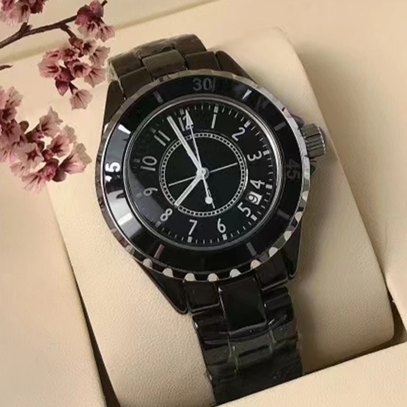 2025 Лидирующий люксовый бренд, керамические часы для женщин, бриллиантовый календарь, циферблат, 33 мм, 38 мм, женские модные кварцевые часы