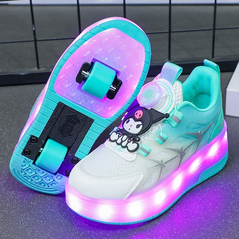 Children Girls Wheels Luminous Glowing Sneakers Heels Pink Light Roller Skate Shoes Kids Led Shoes USB Charging