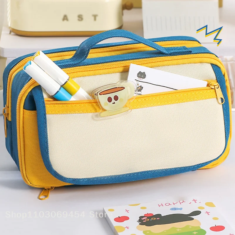 Large Capacity 2025 New Portable 9-layer Contrast Pencil Bag Niche Unisex Simple Multi-layer Stationery Bag