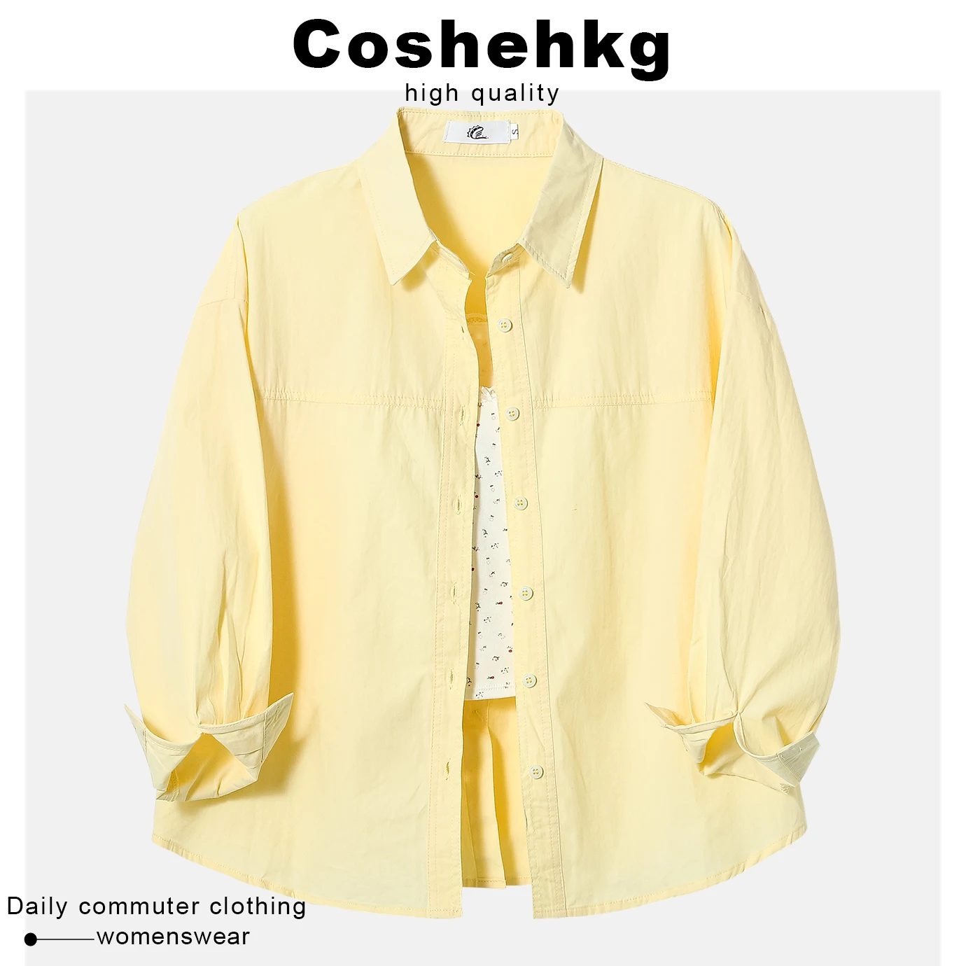 

Coehkg Korean Sle Long Sve Collar irt Women's Early Autumn White Flower Strap Two-Piece Set Top Loose Fit Cotton
