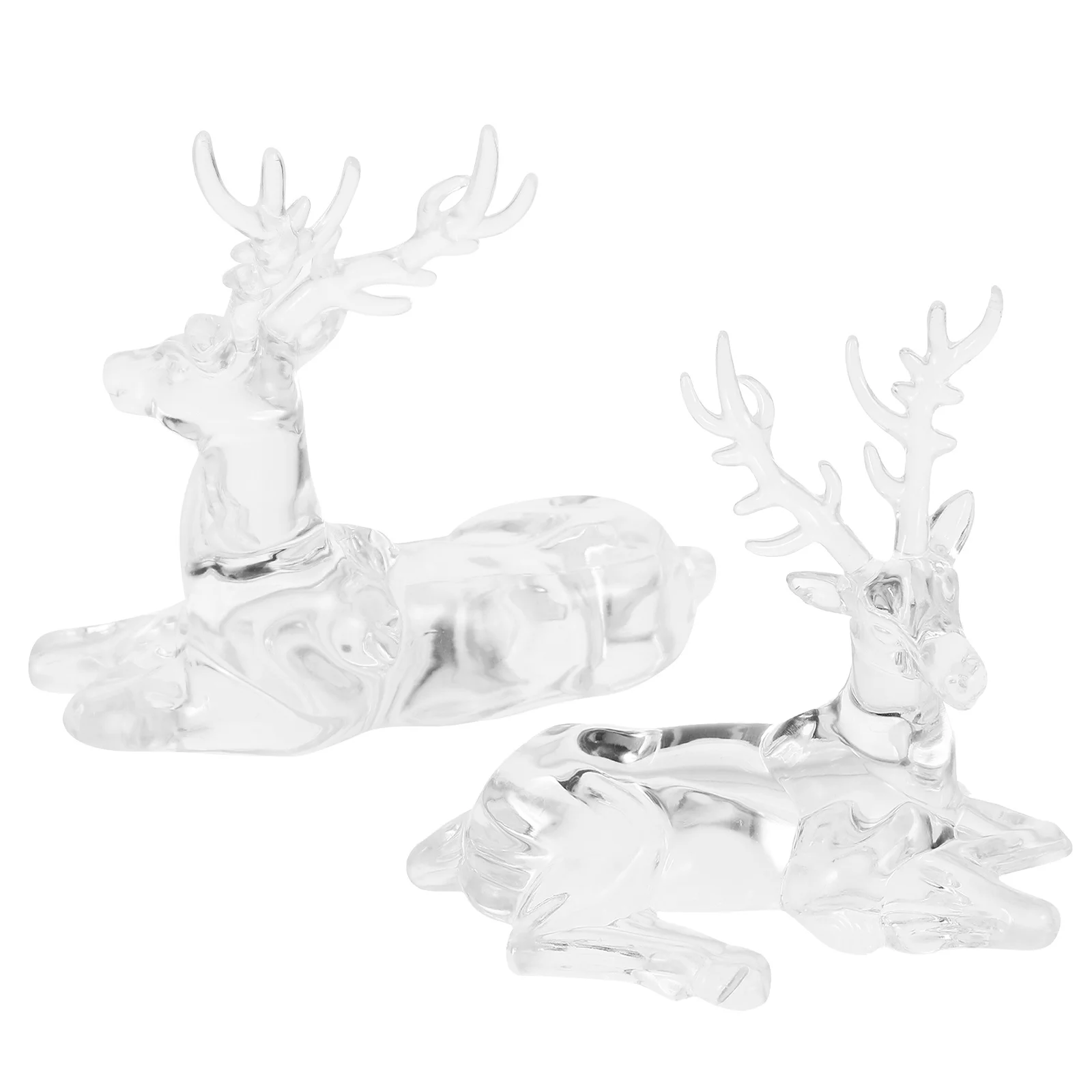 

Acrylic Elk Figurine Set 2 Pcs Modern Christmas Reindeer Statue Clear Transparent Deer Ornament for Mantel Tabletop Indoor Decor
