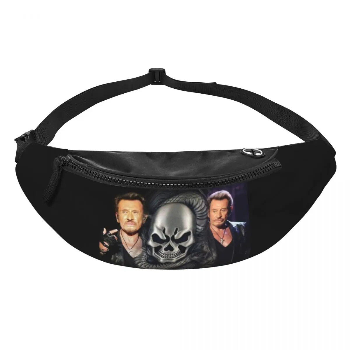 Aangepaste Johnny Hallyday Skull Fanny Bag Heavy Metal Rock Singer Crossbody heuptas dames heren fietsen camping telefoon geldzakje