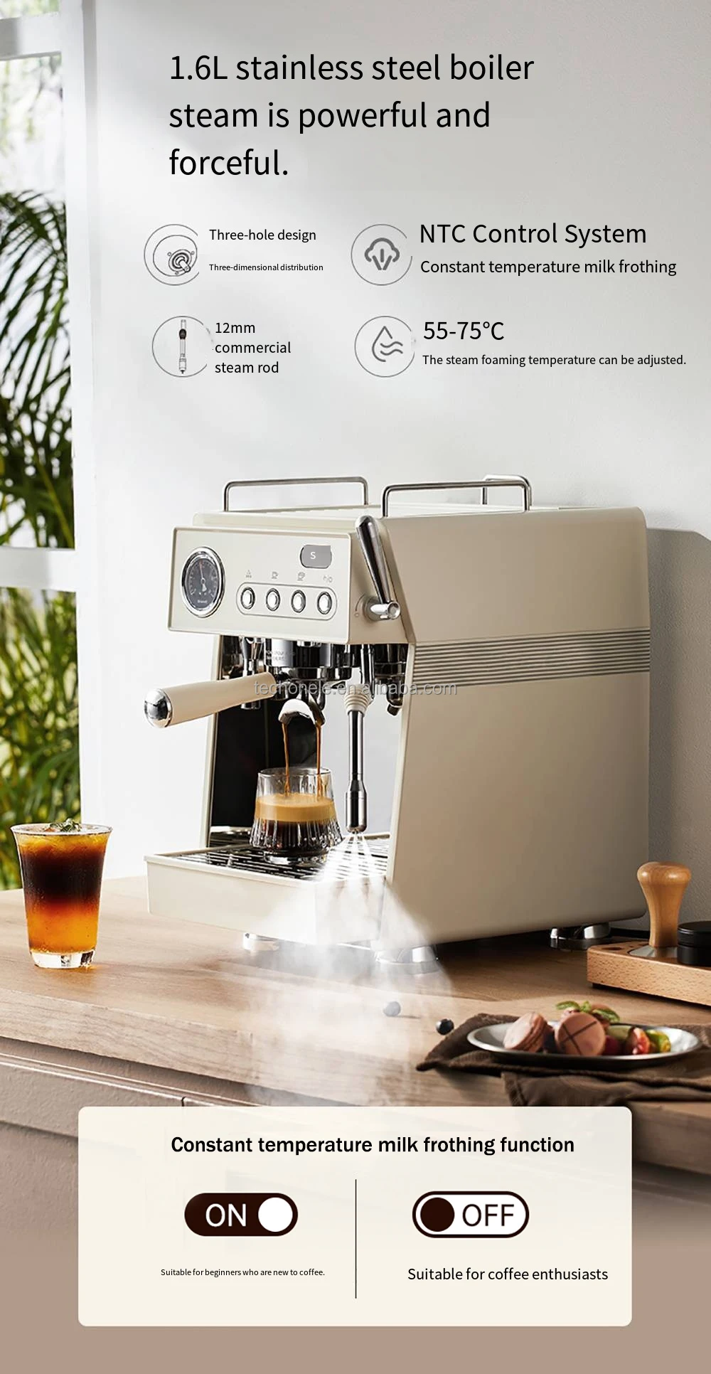 Coffee Machine with Grinding Function Semi-automatic Electric Espresso Machine for Latte &