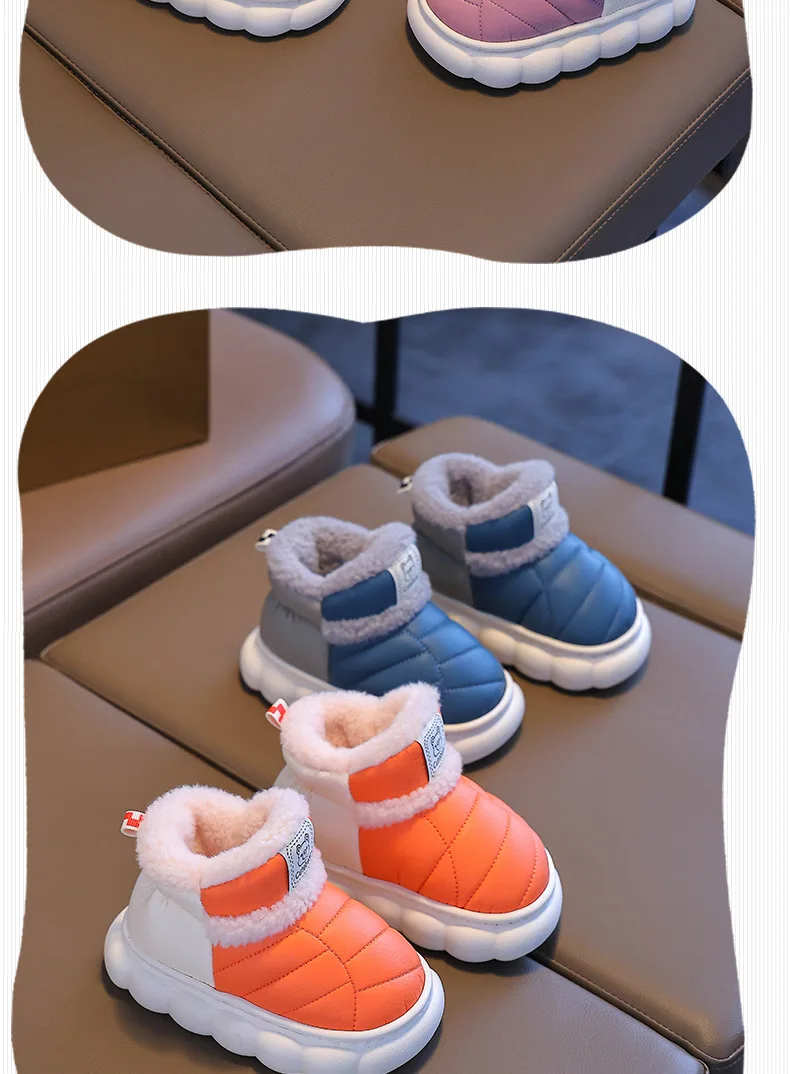 Neue Kinder-Winterstiefel aus PU, Wasserdicht, Warm, Baumwolle, Rutschfeste High-Top-Stiefel für Mädchen und Jungen, Bequeme Schneestiefel für Kinder, Lässige Babyschuhe – Detail 15
