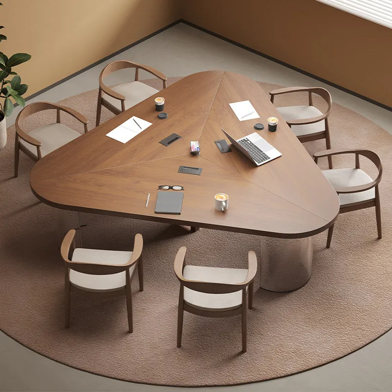Simple solid wood high-end small 6-person conference table, office reception negotiation training table and chair combination