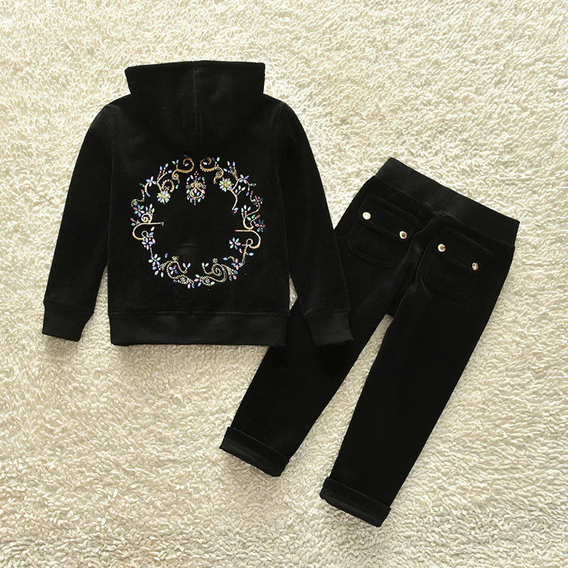 Children Clothes Girl Velvet Tracksuit Juicy Coursera Winter Casual Hoodies and Trousers Two Piece Set