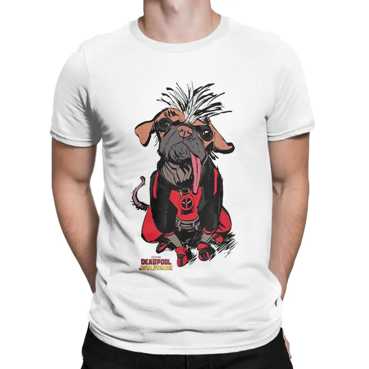 Men\'s Deadpool & Wolverine Sketchy Dogpool Comic T Shirt Cotton Tops Unique Short Sleeve Round Neck Tees Gift T-Shirt