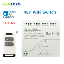 CENFAYA eWelink WiFi RF 4CH Smart Light Switch 5V 12V 24V Wireless 4keys Remote Control LED Door Gate for Alexa/Google Assistant